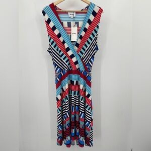 LEOTA Sleeveless Perfect Wrap Dress Graphic‎ Pattern Size 1X NWT